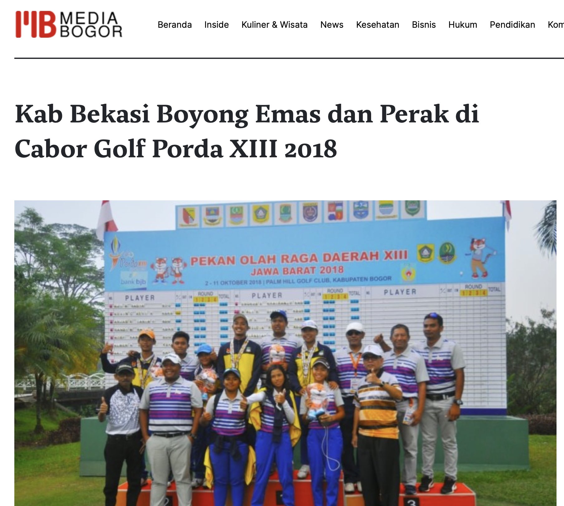  Artikel-Media Bogor-Kab Bekasi Boyong Emas dan Perak di Cabor Golf Porda XIII 2018